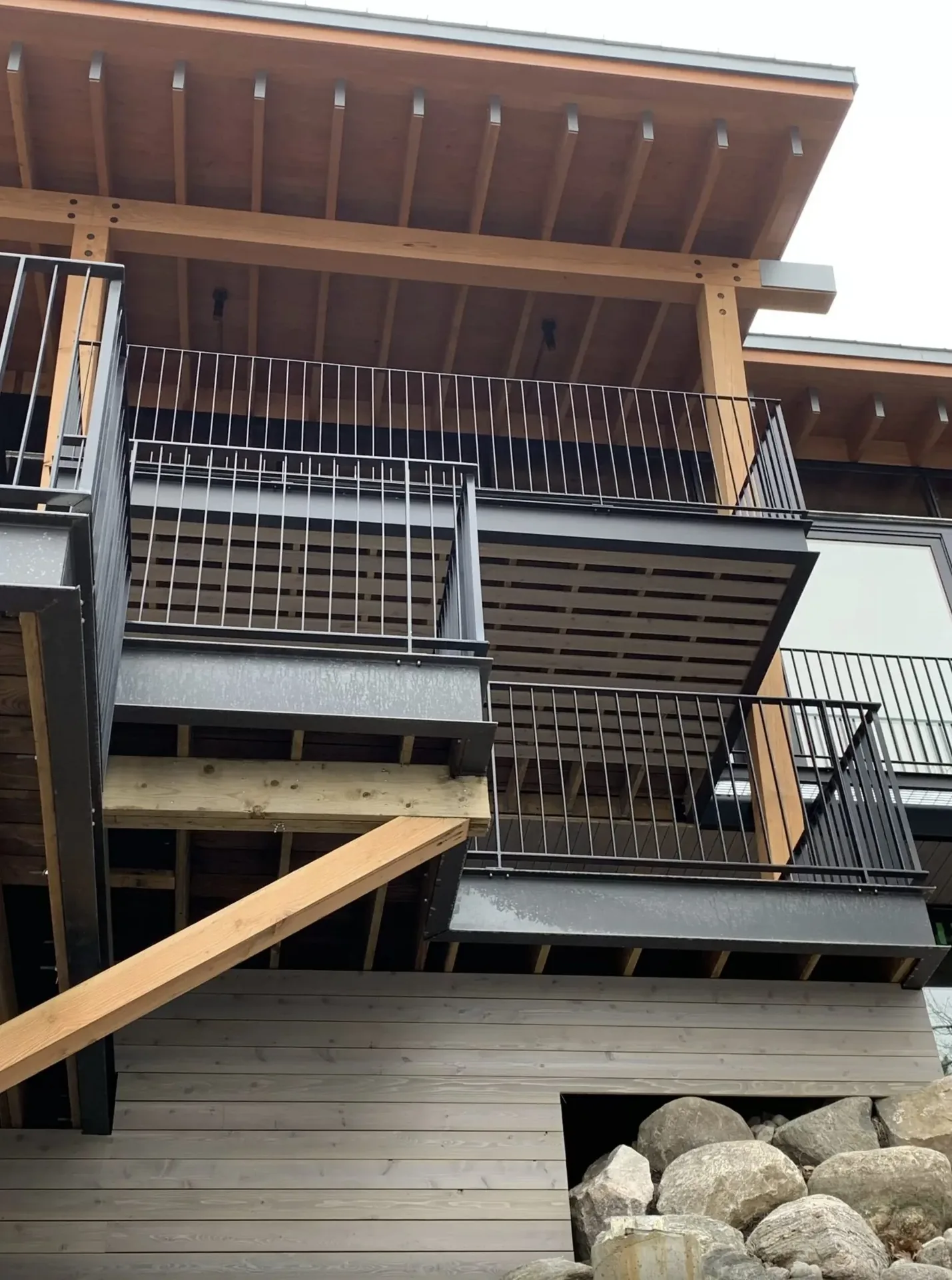 Modern deck and balcony railing — completed metalwork