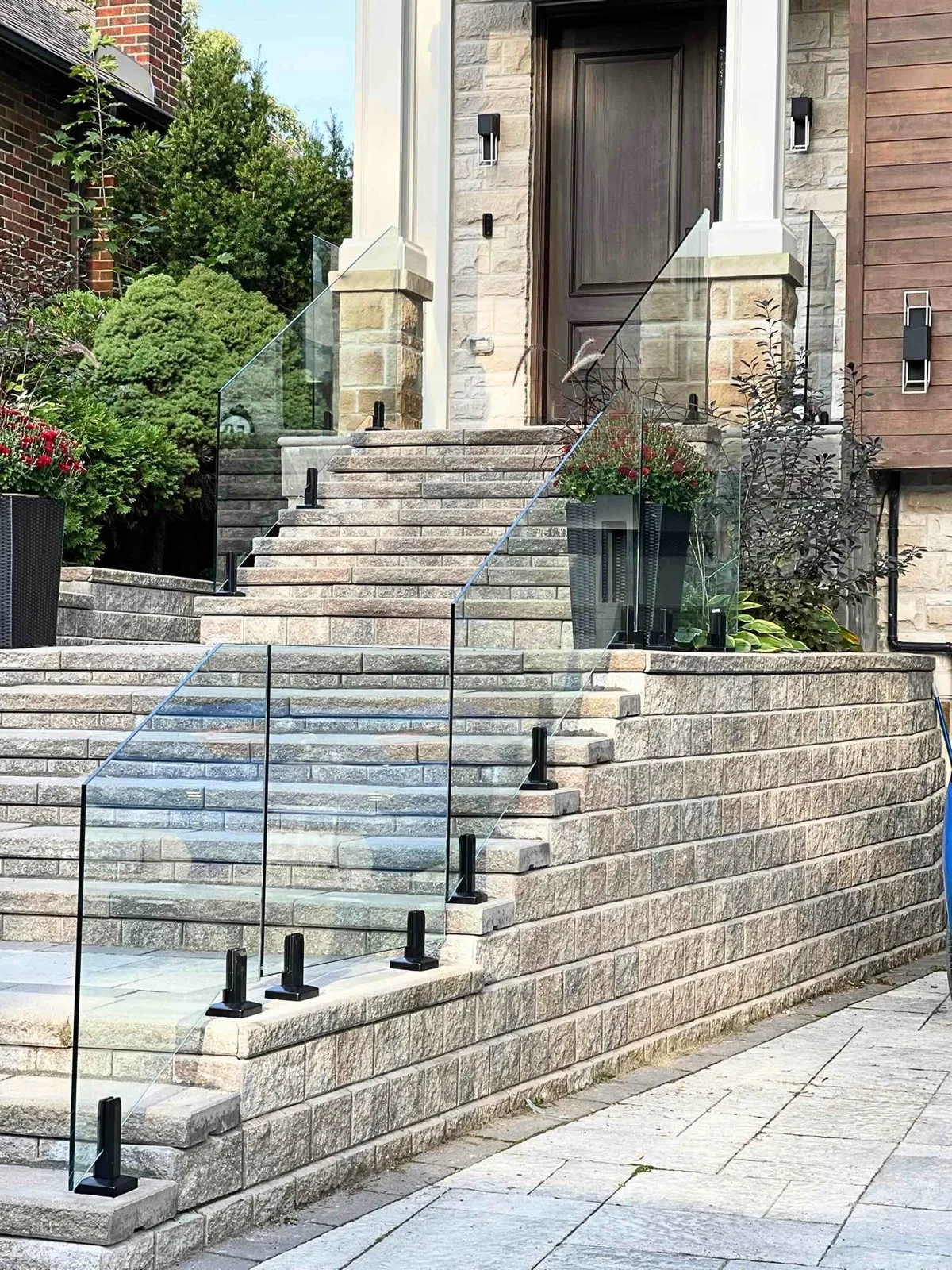 Modern glass railing staircase — completed project