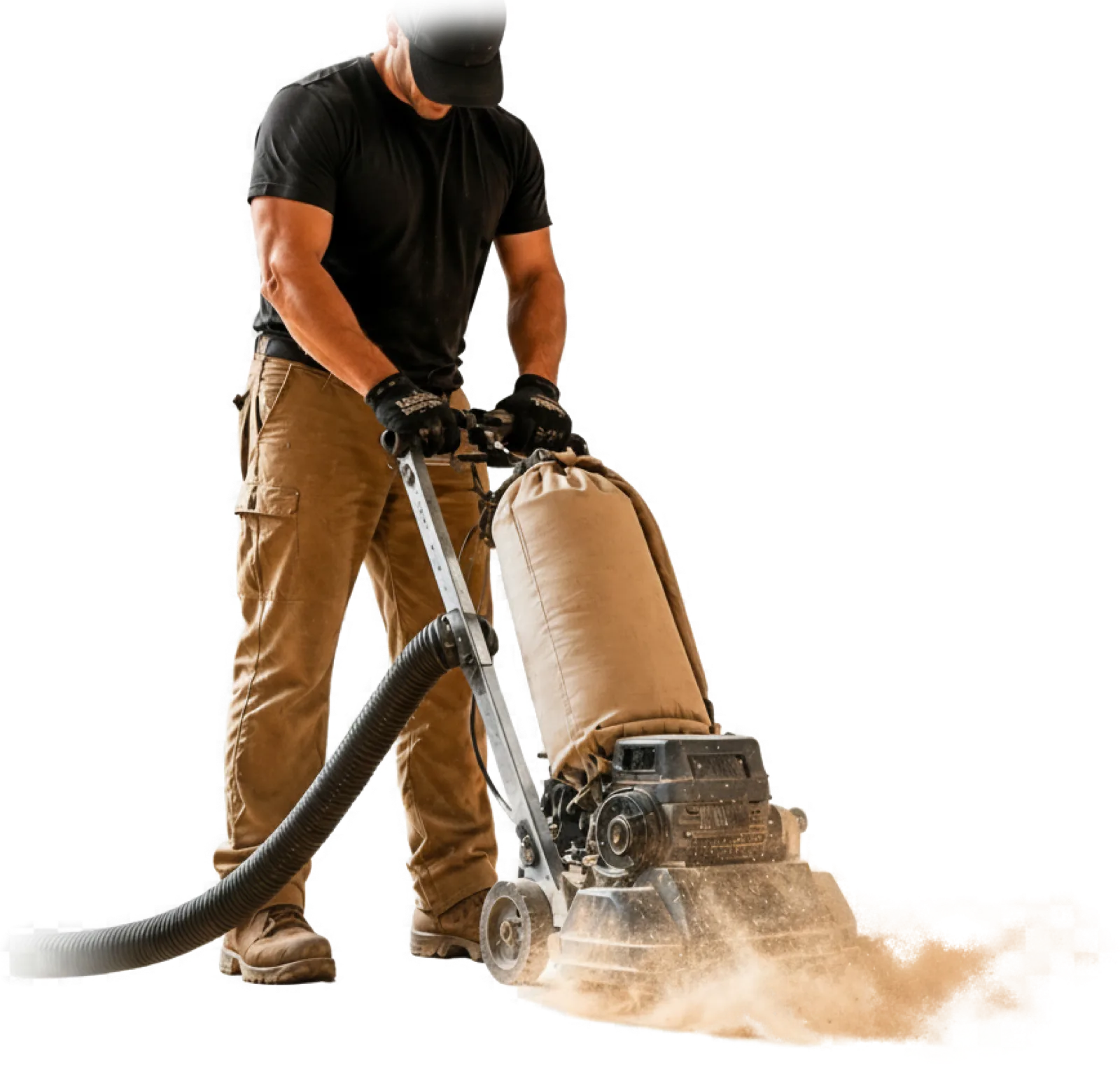 Subfloor sanding machine in operation